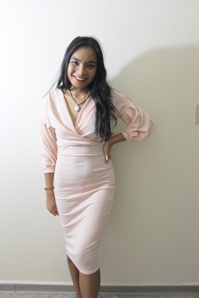 Pink Belted Bodycon Midi Dress